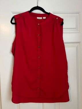 Liz Claiborne XL Red Sleeveless Button-Front Tank